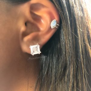 Piercing Fake Losango Azul Ice Cravejado Ródio Branco