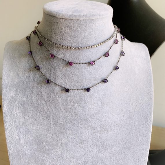 Colar Choker Riviera Fina em Ródio Negro(Banho Grafite)