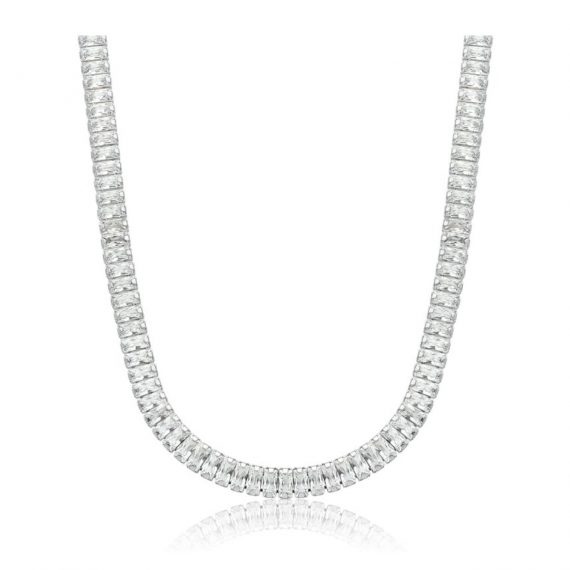 Colar Choker Riviera Navetes Quadradinhos Banhado em Ródio Branco