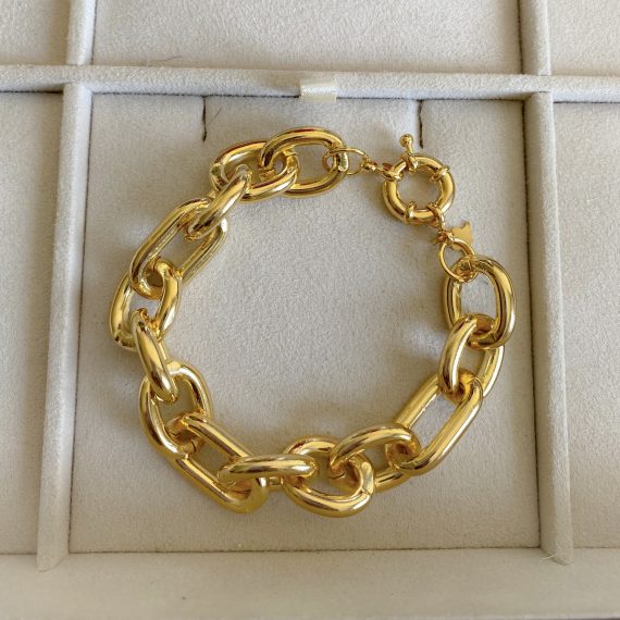 Pulseira Elos Largos Banhado em Ouro