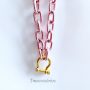 Colar Elos M Pink Chain com Pingente Ferradura Banhado em Ouro