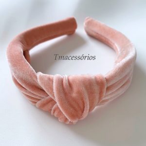 Tiara Nózinho Rosa Nude Veludo Rígida