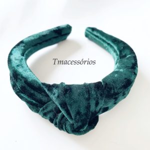 Tiara Nózinho Veludo Verde Musgo Rígida