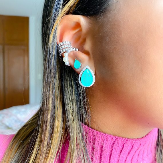 Piercing bolinhas e pérolas Banhado em Ródio Branco