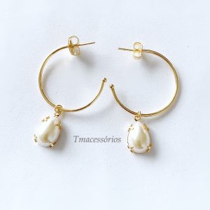 Argola com Pingente Pérola em Ouro(Compra válida somente para promoção de mimos)