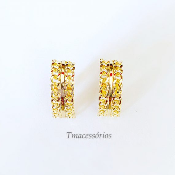 Brinco Ear Hook Elos Duplo Banhado em Ouro