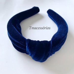 Tiara Nózinho Veludo Azul Marinho Rígida