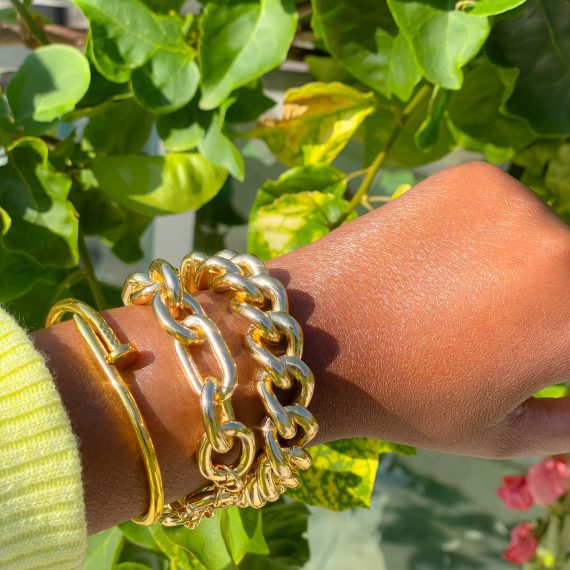 Pulseira Elos G Tubo Banhado em Ouro