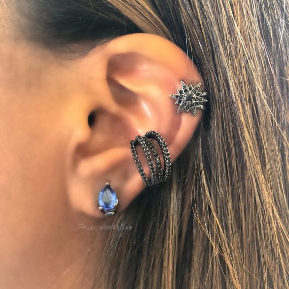 Piercing Falso Star Zirconias em Ródio Branco