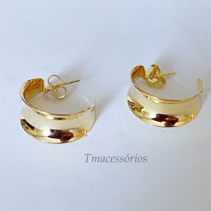 Argola Meia Lua Lisa M Banhado em Ouro