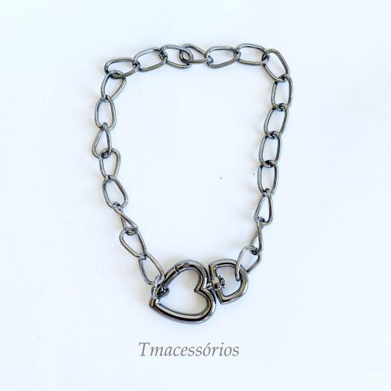 Colar Choker Elos Finos Pingente Coração Banhado em Ródio Negro