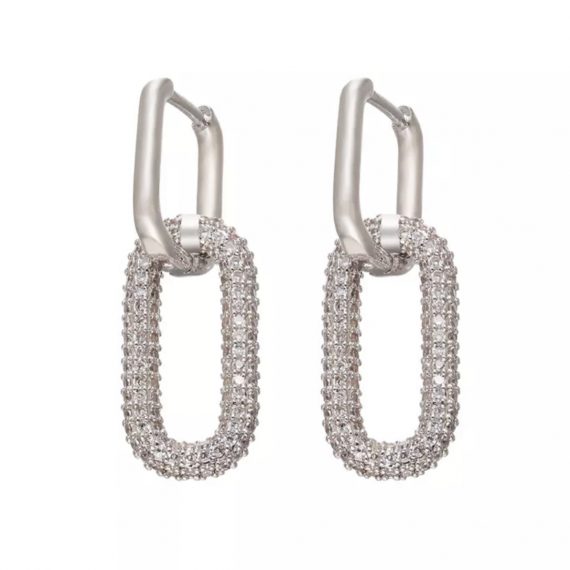 Argola Pingente Mosquestão Cravejado Banhado em Ródio Branco