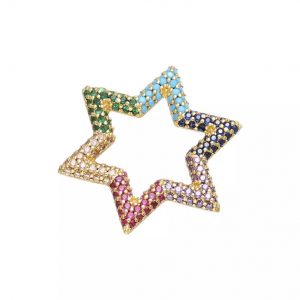Pingente Star Brinco e Colares Cravejado Colorido Banhado em Ouro