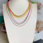Colar Veneziana Rosa Neon Quadradinha Esmaltada Banhado em Ouro