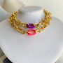 Colar Choker Elos Roxo Neon Banhado em Ouro