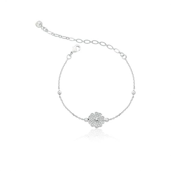 Pulseira Trevo Cravejado com Zirconias Brancas