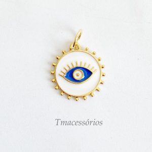 Pingente Olho Grego Branco e Azul Banhado em Ouro