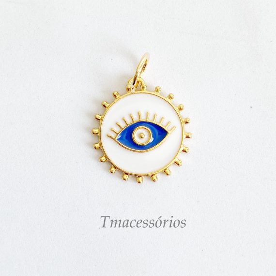 Pingente Olho Grego Branco e Azul Banhado em Ouro