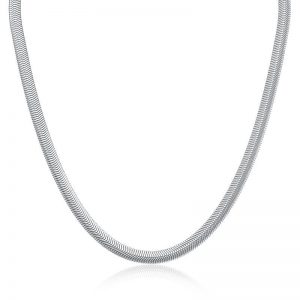 Colar Choker Malha Flexível Rabo de Rato Banhado em Ródio Branco