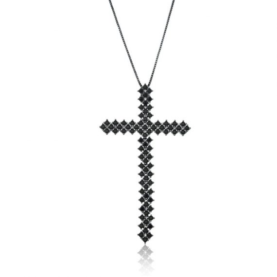 Colar Crucifixo Cravejado Maleável Banhado em Ródio Negro