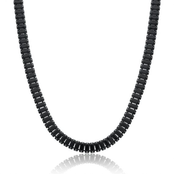 Colar Choker Riviera Navetes Quadradinhos Banhado em Ródio Negro