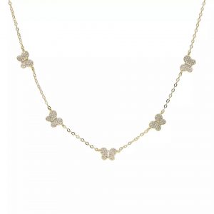 Colar Choker Borboletas Cravejadas em Prata 925 Banhado em Ouro