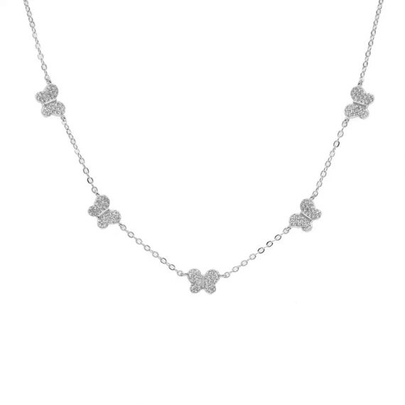 Colar Choker Borboletas Cravejadas em Prata 925 