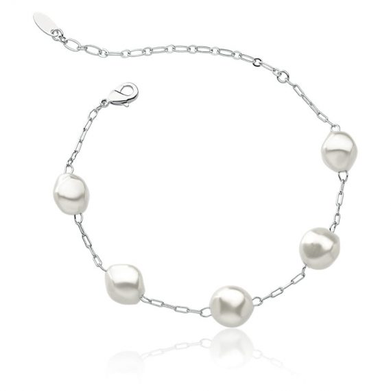 Pulseira Pérola Barroca Banhado em Ródio Branco
