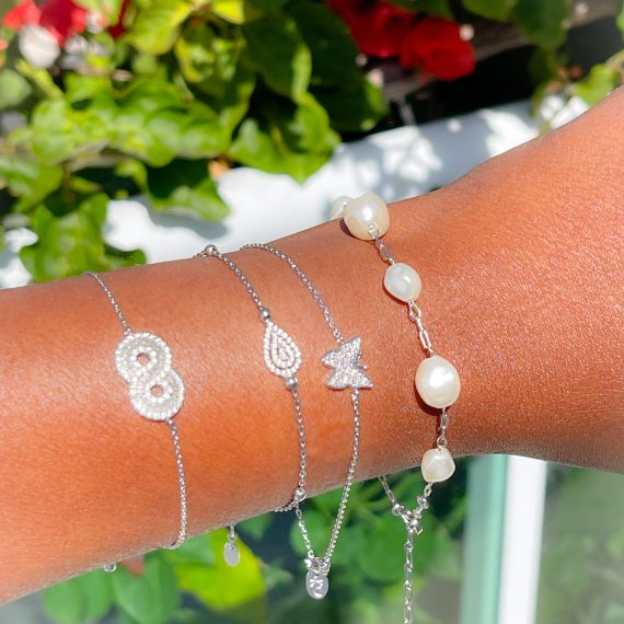 Pulseira Pérola Barroca Banhado em Ródio Branco