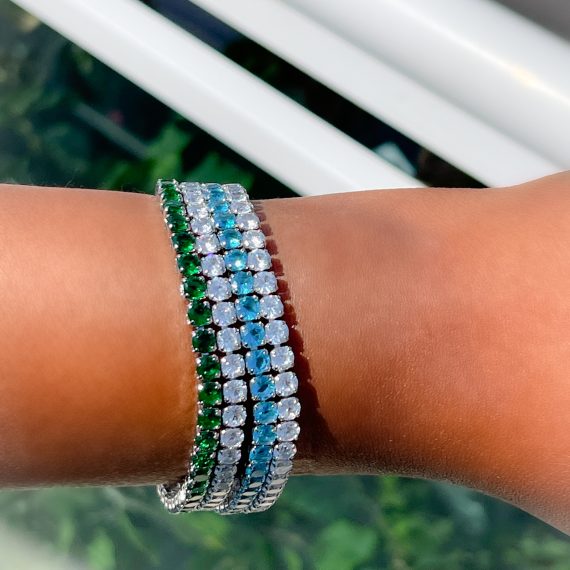 Pulseira Riviera Blue Cristal Banhado em Ródio Branco