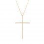 Colar Crucifixo Palito cravejado de zirconias brancas Banhado em Ouro
