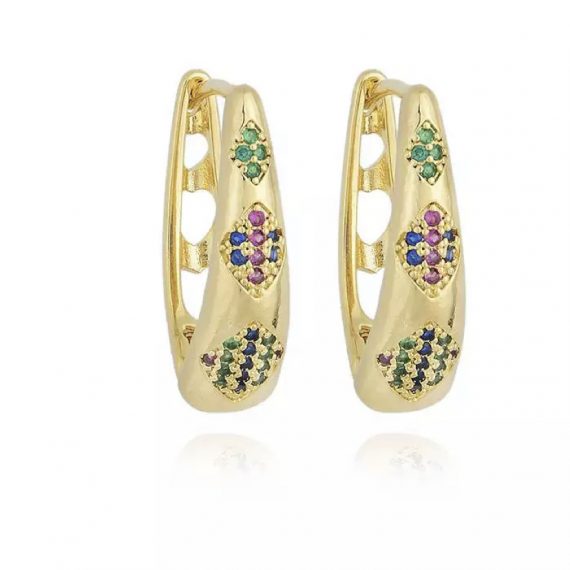 Argola Frontal Detalhes Rainbow Banhado em Ouro