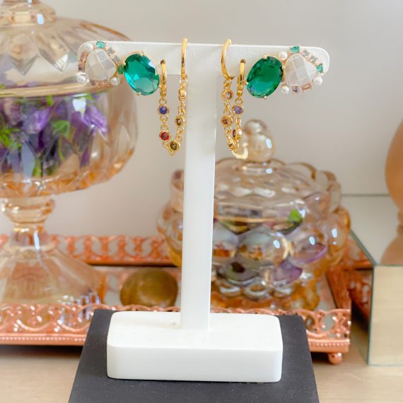 Brinco Argola Articulado Piercing Rainbow com Correntes Banhado em Ouro