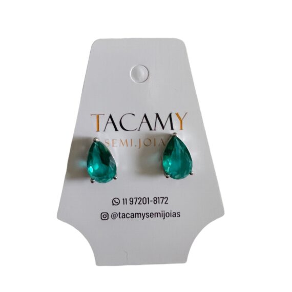 Conjunto Gota Riviera Cristal Turmalina Verde Festa Banhado em Ródio Branco