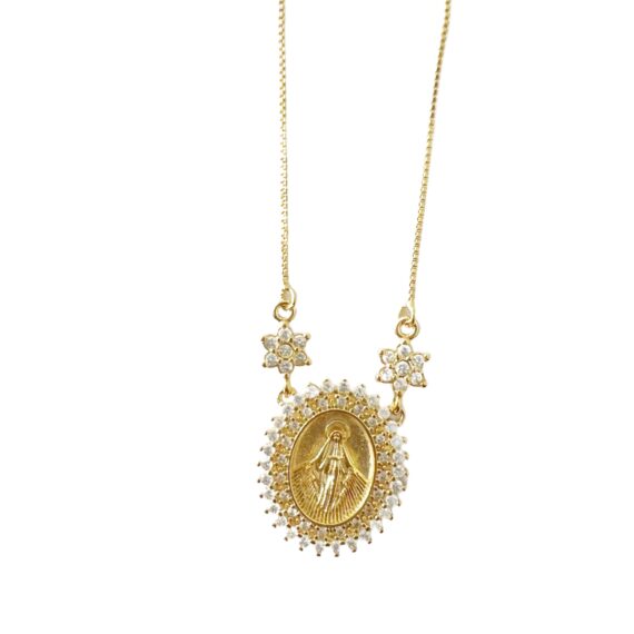 Colar Medalha Veneziana Nossa Senhora das Graças Banhado em Ouro