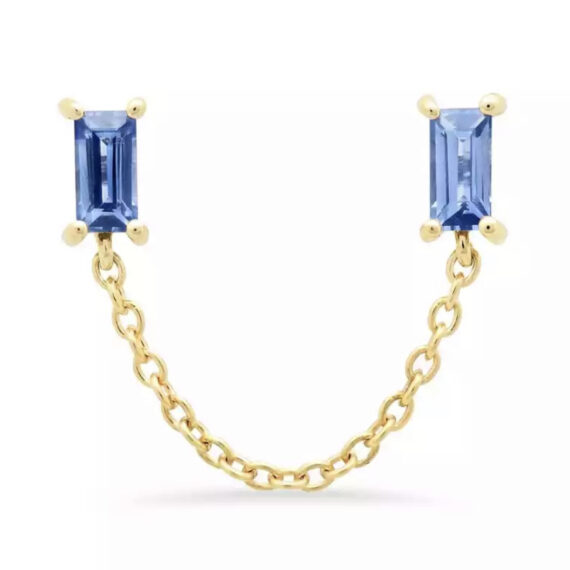 Brinco Quadrado Corrente ÚNICO Safira Cristal Banhado em Ouro