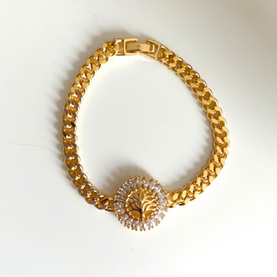 Pulseira Árvore da Vida Cravejado Banhado em Ouro