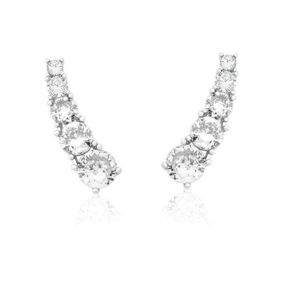 Brinco Earcuff Cristal 5 Pontas Banhado em Ródio Branco