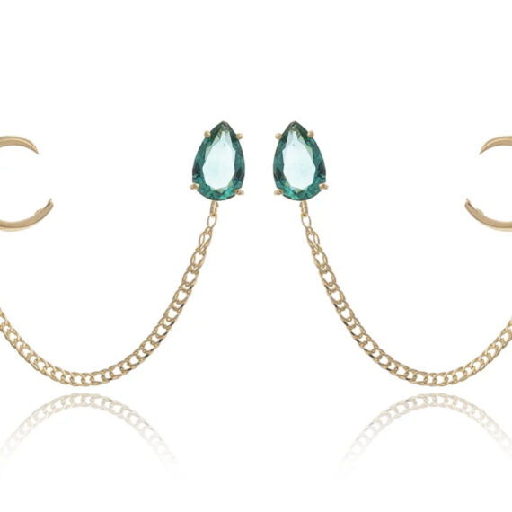 Brinco Earline Gotinha Esmeralda Banhado em Ouro