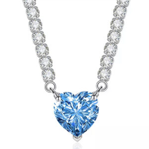 Colar Choker Riviera Coração Blue Light Cravejado em Rodio Branco