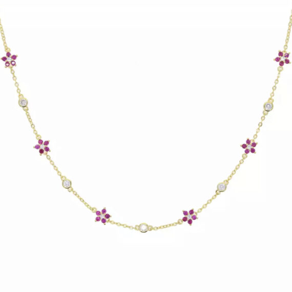 Colar Choker Florzinhas Rubi Banhado em Ouro