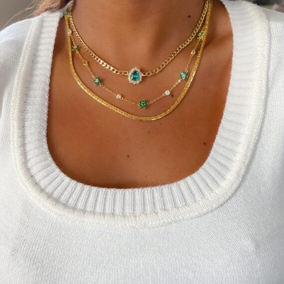 Colar Choker Florzinhas Esmeraldas Banhado em Ouro