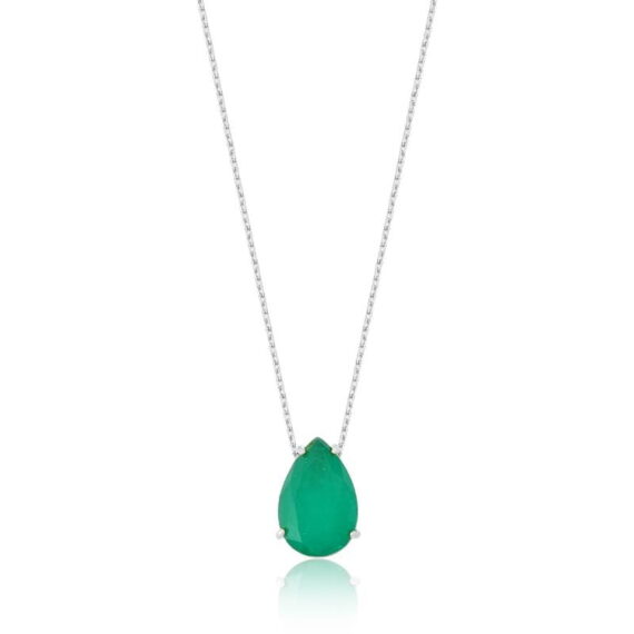Colar Gota Esmeralda Tradicional Fusion Banhado em Ródio Branco
