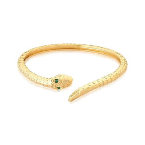 Bracelete Cobra Olho Esmeralda Banhado em Ouro