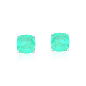 Brinco Quadradinho Esmeralda Colombiana Fusion Banhado em Ródio Branco