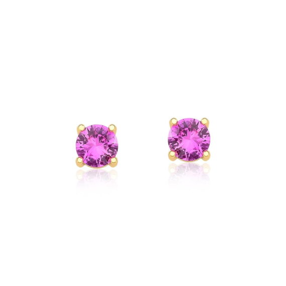 Brinco Ponto de Luz Safira Rosa Cristal Banhado em Ouro