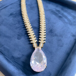 Colar Luxo Style Gota Cristal e Cravejado Correntaria Banhado em Ouro