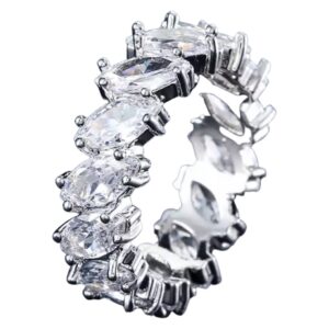 Anel Aliança Baguete Navetes Ovais  Banhado em Ródio Branco