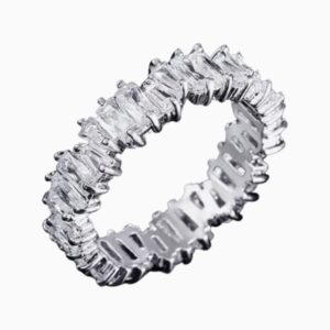 Anel Aliança Baguete Navetes Estilhaços Banhado em Ródio Branco