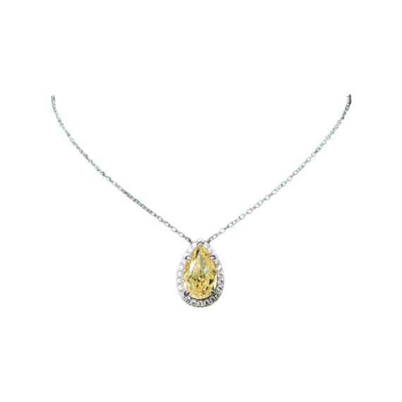 Colar Gota Citrino Cristal Banhado em Ródio Branco